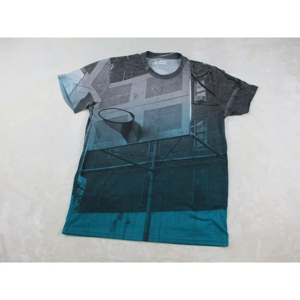 Adidas Shirt Mens Large Blue Lightweight Basketball‎ AOP Climalite Gym Workout*